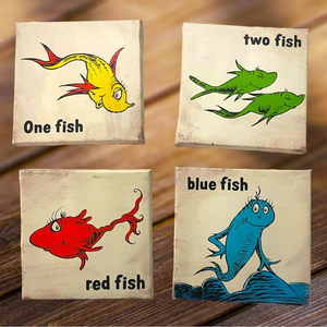 Dr Seuss Red Fish, Blue‎ Fish 4 Piece Canvas Stretched Wall Art